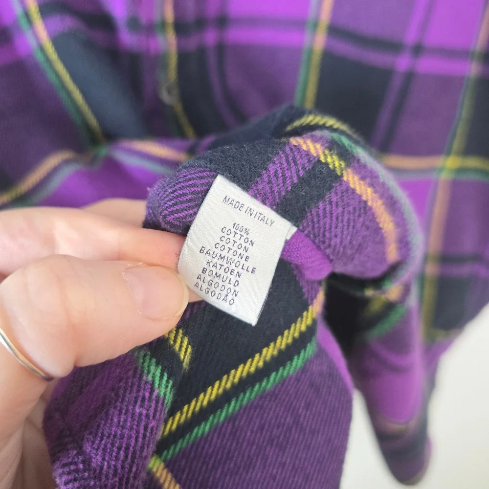 Ralph Lauren Purple Label XL Plaid Flannel Sleeveless‎ Shirt Cut Off Italy - Picture 8 of 8